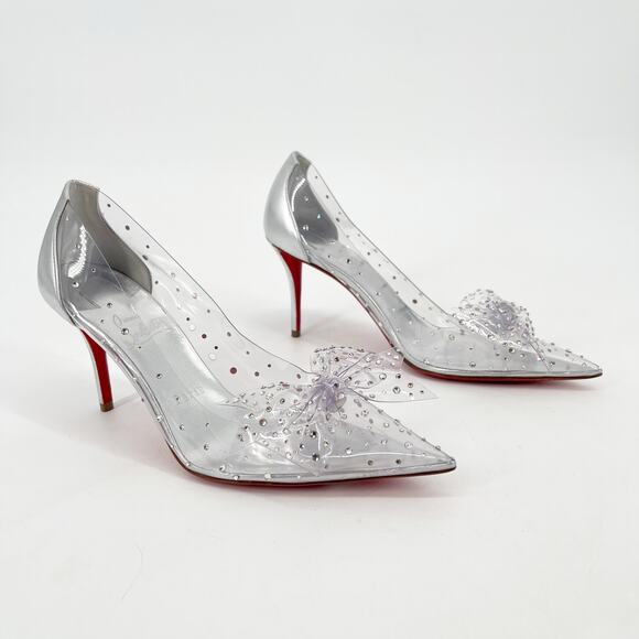Christian Louboutin Jelly Strass 80 Silver Crystal Bow PVC Pointed Toe Pumps 37 - Picture 1 of 10